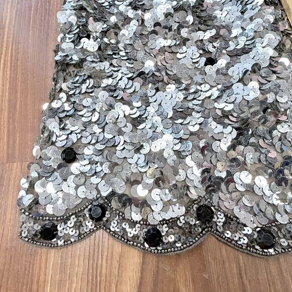 Scala Sexy Silver Beaded Sequin Cocktail Dress 4 Coquette Elegant Formal Luxury - Picture 8 of 14